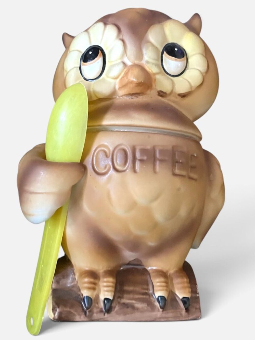 vintage owl coffee jar canister with scoop, made in Japan
